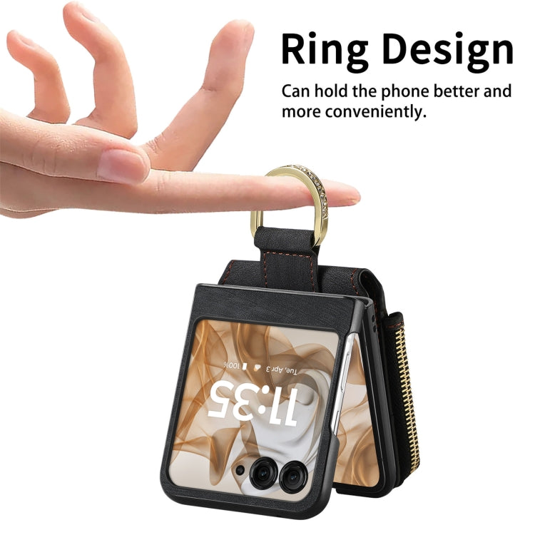 For Motorola Razr 50 Retro Ring Vertical Zipper Wallet Phone Case(Black) by buy2fix