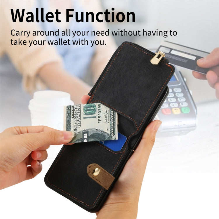 For Motorola Razr 50 Retro Ring Vertical Zipper Wallet Phone Case(Black) by buy2fix