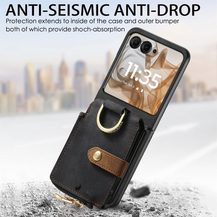 For Motorola Razr 50 Retro Ring Vertical Zipper Wallet Phone Case(Black) by buy2fix