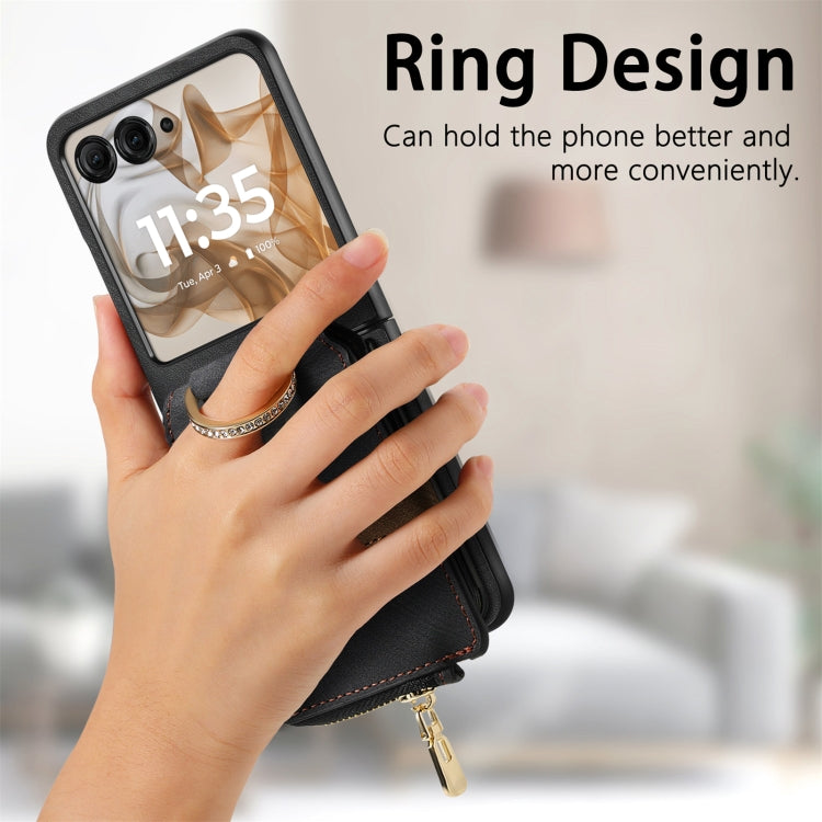 For Motorola Razr 50 Retro Ring Vertical Zipper Wallet Phone Case(Black) by buy2fix
