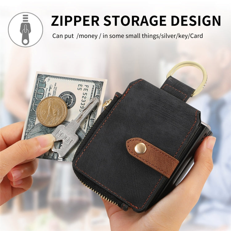 For Motorola Razr 50 Retro Ring Vertical Zipper Wallet Phone Case(Black) by buy2fix
