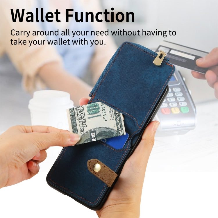 For Motorola Razr 50 Retro Ring Vertical Zipper Wallet Phone Case(Blue) by buy2fix