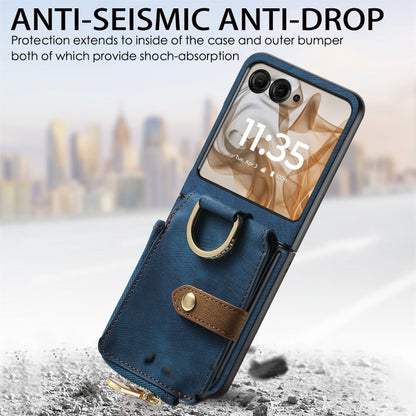 For Motorola Razr 50 Retro Ring Vertical Zipper Wallet Phone Case(Blue) by buy2fix