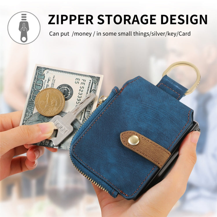 For Motorola Razr 50 Retro Ring Vertical Zipper Wallet Phone Case(Blue) by buy2fix