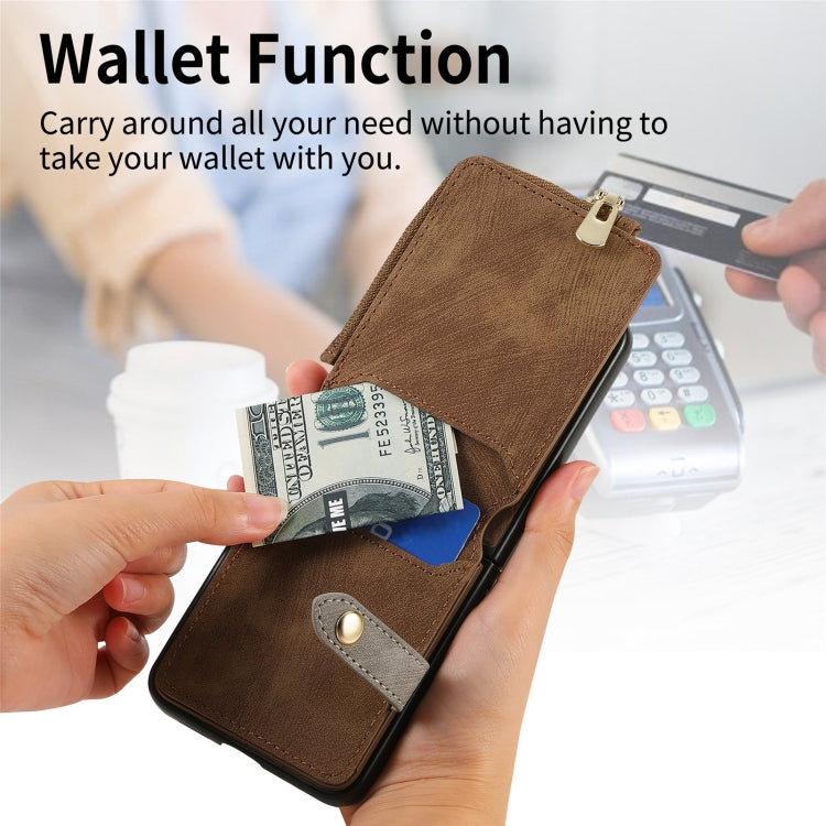 For Motorola Razr 50 Ultra Retro Ring Vertical Zipper Wallet Phone Case(Brown) by buy2fix