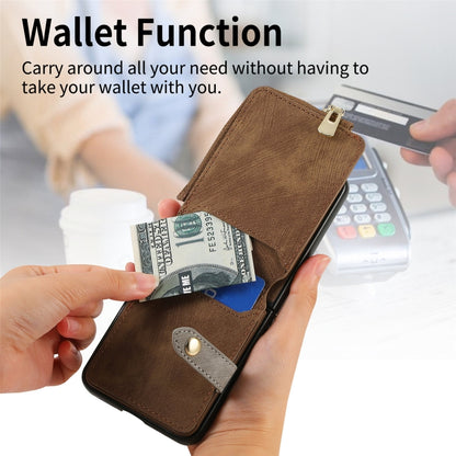 For Motorola Razr 50 Ultra Retro Ring Vertical Zipper Wallet Phone Case(Brown) by buy2fix