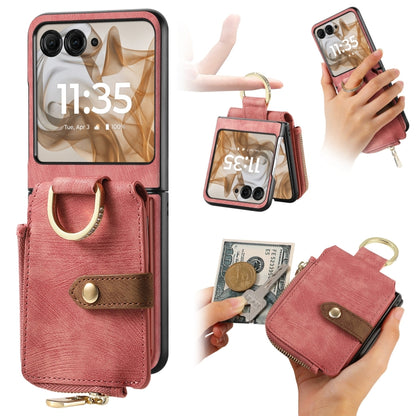 For Motorola Razr 50 Ultra Retro Ring Vertical Zipper Wallet Phone Case(Pink) by buy2fix