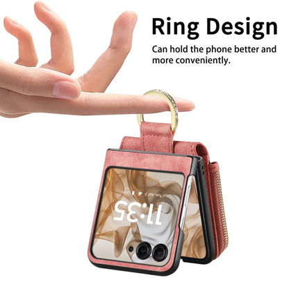 For Motorola Razr 50 Ultra Retro Ring Vertical Zipper Wallet Phone Case(Pink) by buy2fix
