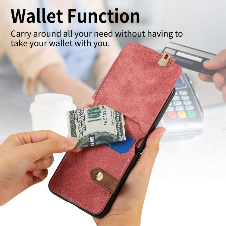 For Motorola Razr 50 Ultra Retro Ring Vertical Zipper Wallet Phone Case(Pink) by buy2fix