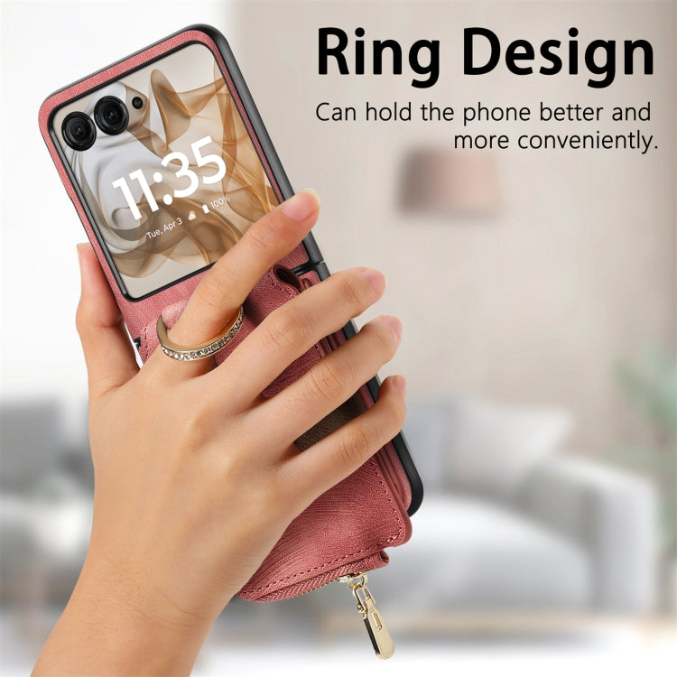 For Motorola Razr 50 Ultra Retro Ring Vertical Zipper Wallet Phone Case(Pink) by buy2fix