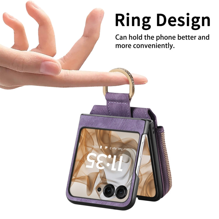 For Motorola Razr 50 Ultra Retro Ring Vertical Zipper Wallet Phone Case(Purple) by buy2fix