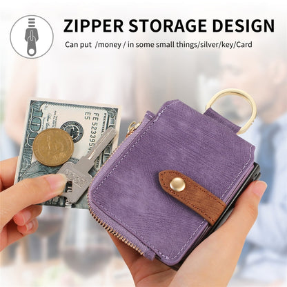 For Motorola Razr 50 Ultra Retro Ring Vertical Zipper Wallet Phone Case(Purple) by buy2fix