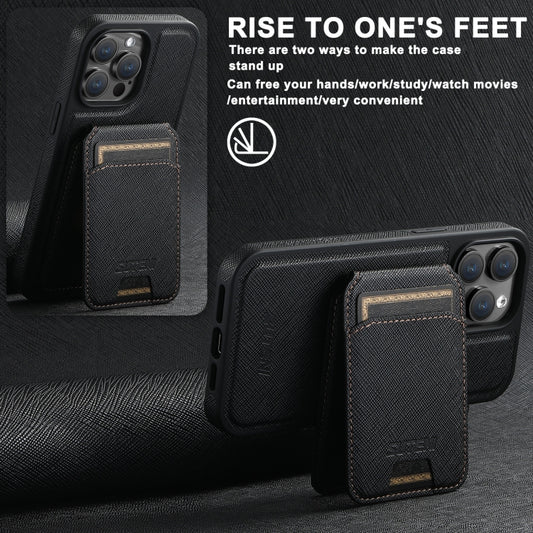 For iPhone 16 Plus Suteni M2 Cross-Grain MagSafe Vertical Card Back Phone Case(Black) by Suteni
