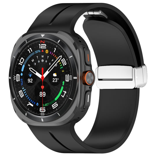 For Galaxy Watch Ultra2 2026 / 2025 / 1 2024 Groove Magnetic Folding Silver Buckle Silicone Watch Band(Black)