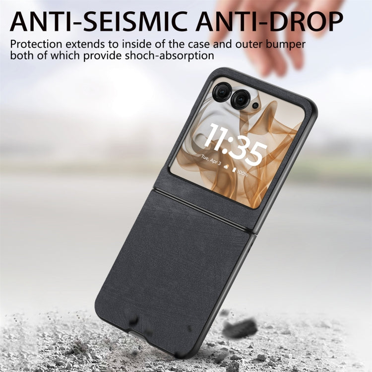 For Motorola Razr 50 Vintage Leather PC Back Cover Phone Case(Black) by buy2fix