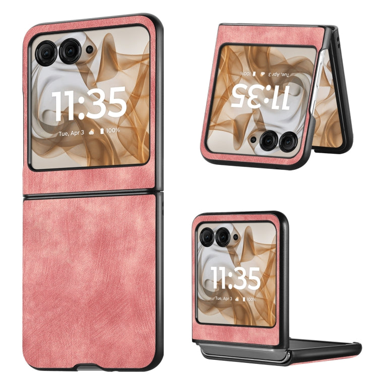 For Motorola Razr 50 Vintage Leather PC Back Cover Phone Case(Pink) by buy2fix