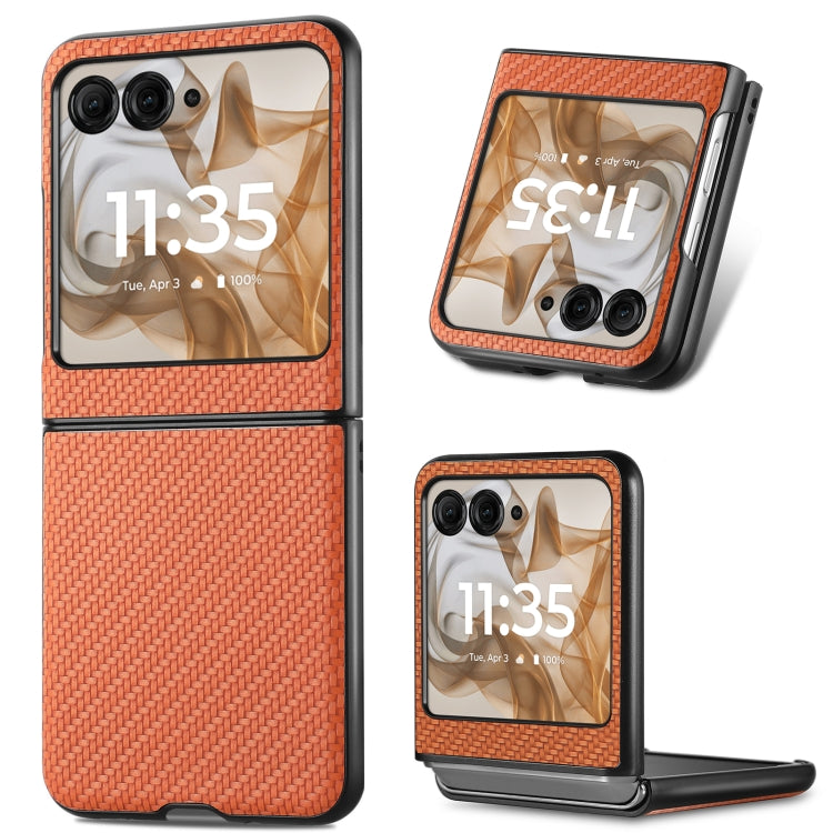 For Motorola Razr 50 Carbon Fiber Texture Leather Back Phone Case(Brown) by buy2fix