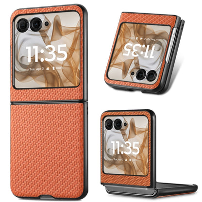 For Motorola Razr 50 Carbon Fiber Texture Leather Back Phone Case(Brown) by buy2fix