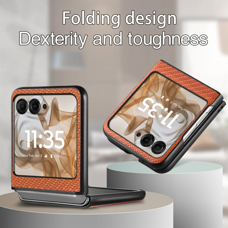 For Motorola Razr 50 Carbon Fiber Texture Leather Back Phone Case(Brown) by buy2fix