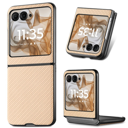 For Motorola Razr 50 Ultra Carbon Fiber Texture Leather Back Phone Case(Khaki) by buy2fix
