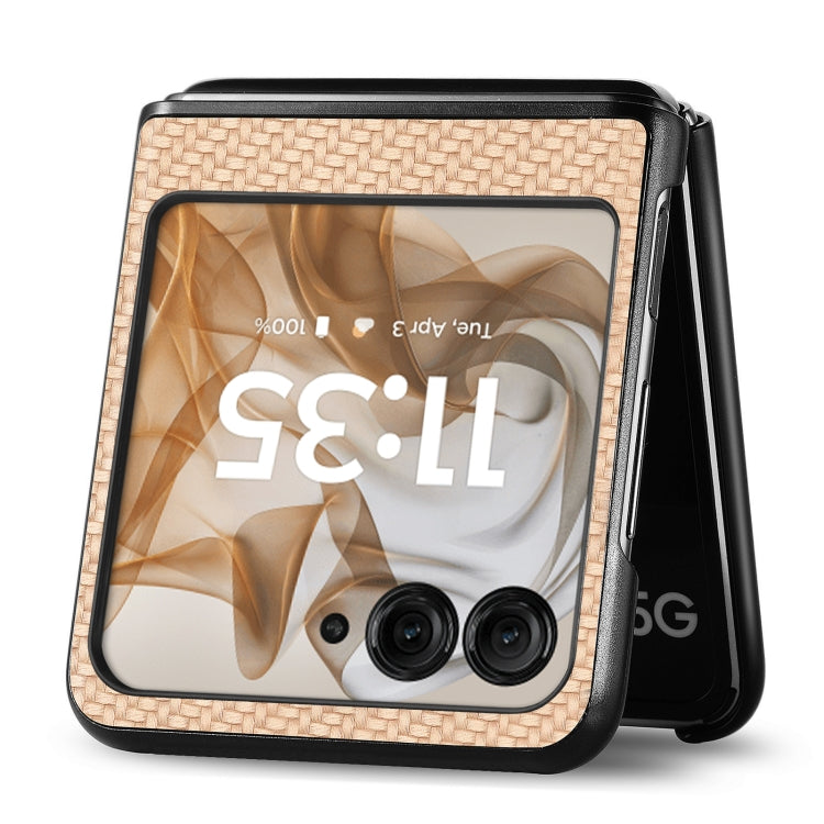 For Motorola Razr 50 Ultra Carbon Fiber Texture Leather Back Phone Case(Khaki) by buy2fix