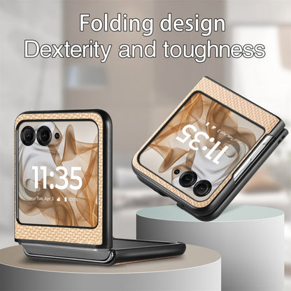 For Motorola Razr 50 Ultra Carbon Fiber Texture Leather Back Phone Case(Khaki) by buy2fix