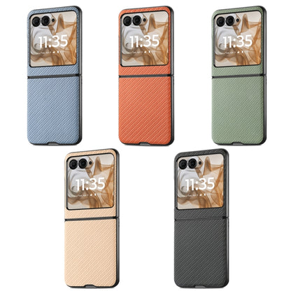 For Motorola Razr 50 Carbon Fiber Texture Leather Back Phone Case(Khaki) by buy2fix