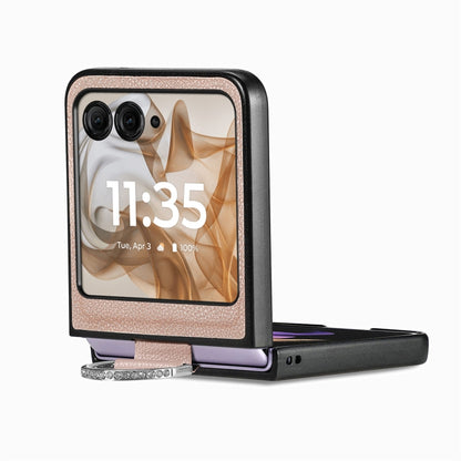 For Motorola Razr 50 Litchi Texture Leather Ring Fold Phone Case(Gray) by buy2fix