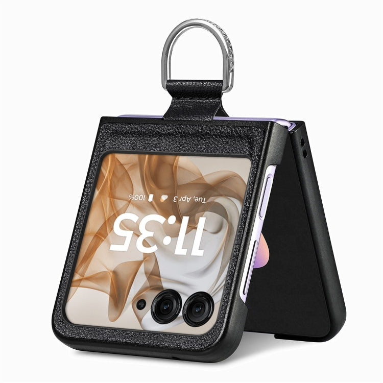 For Motorola Razr 50 Litchi Texture Leather Ring Fold Phone Case(Black) by buy2fix