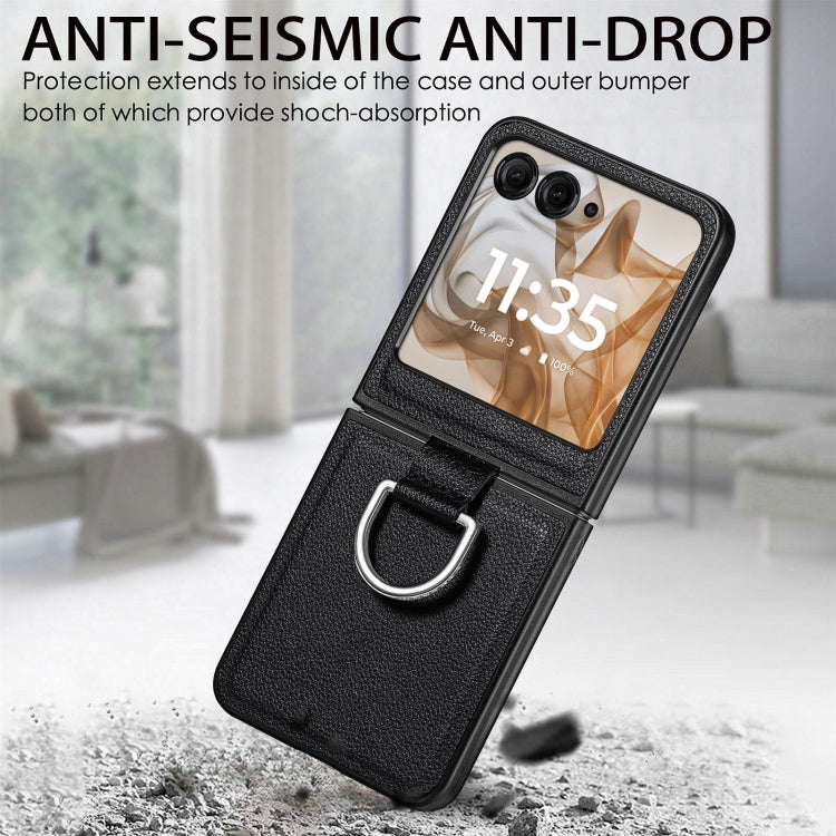 For Motorola Razr 50 Litchi Texture Leather Ring Fold Phone Case(Black) by buy2fix
