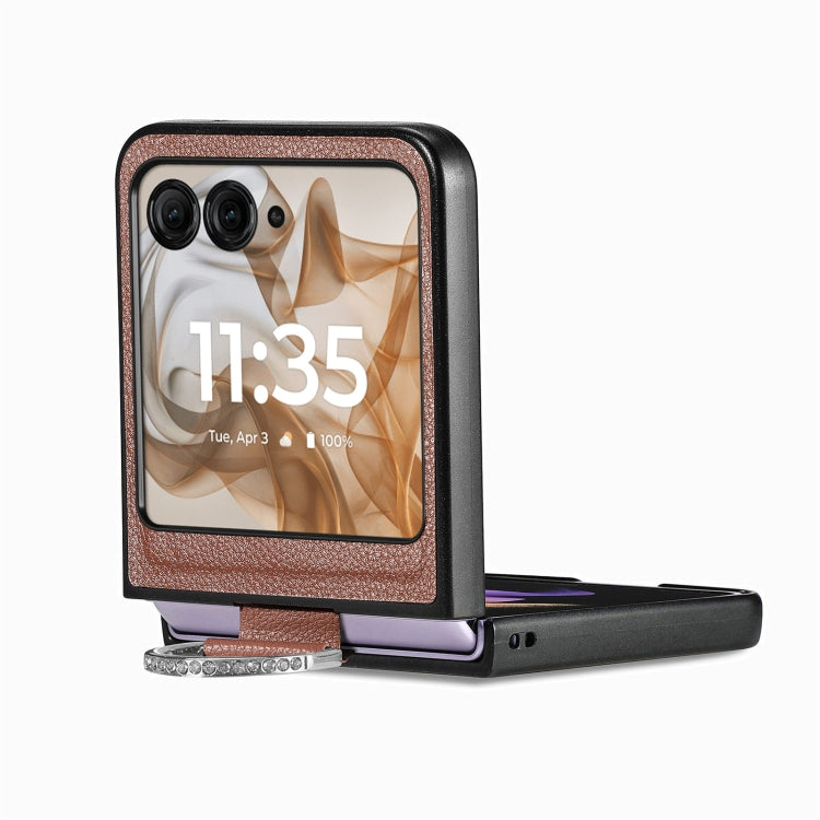 For Motorola Razr 50 Litchi Texture Leather Ring Fold Phone Case(Brown) by buy2fix