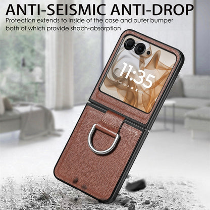 For Motorola Razr 50 Litchi Texture Leather Ring Fold Phone Case(Brown) by buy2fix