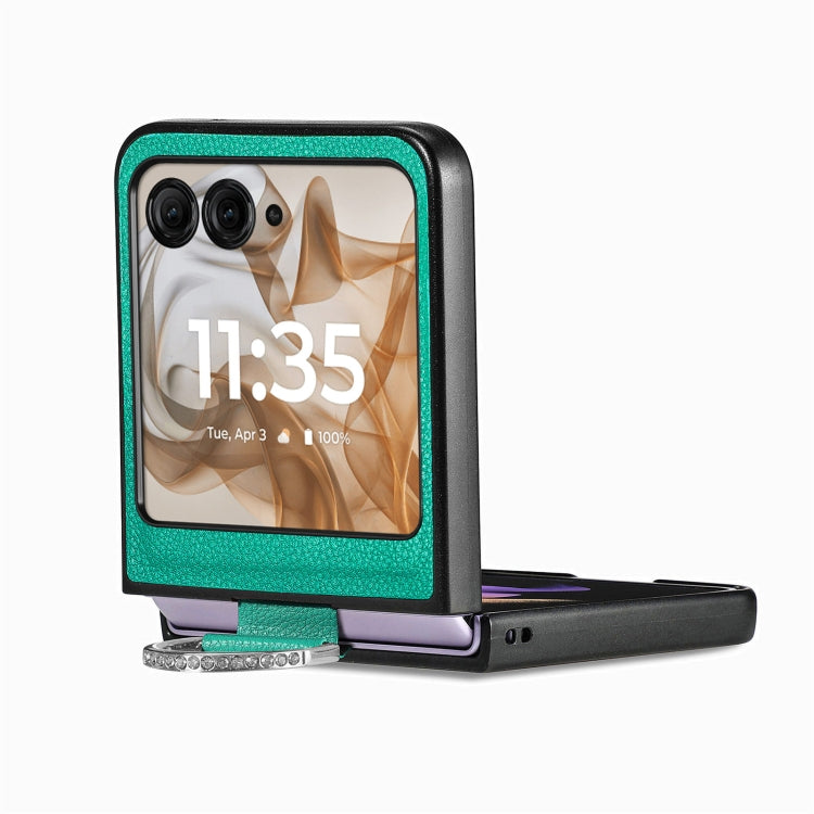 For Motorola Razr 50 Litchi Texture Leather Ring Fold Phone Case(Green) by buy2fix