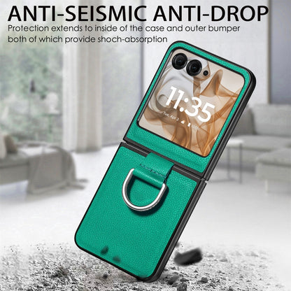 For Motorola Razr 50 Litchi Texture Leather Ring Fold Phone Case(Green) by buy2fix