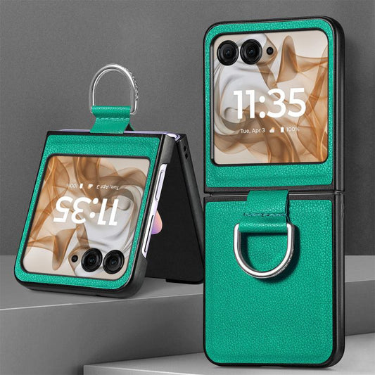 For Motorola Razr 50 Litchi Texture Leather Ring Fold Phone Case(Green) by buy2fix