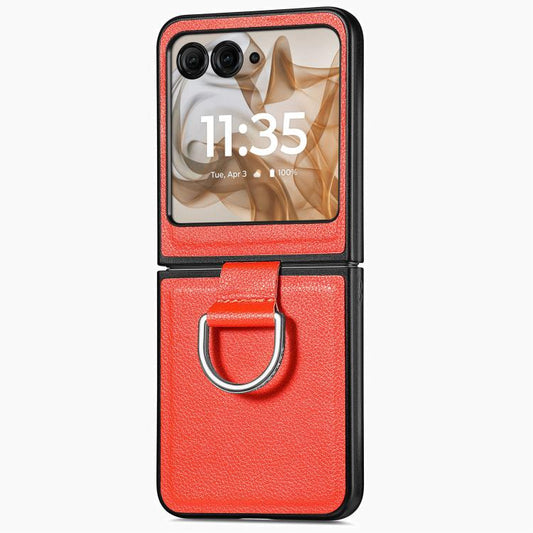 For Motorola Razr 50 Litchi Texture Leather Ring Fold Phone Case(Orange) by buy2fix