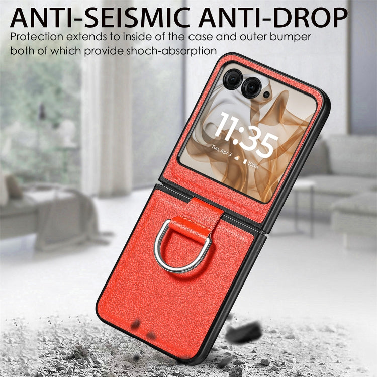 For Motorola Razr 50 Litchi Texture Leather Ring Fold Phone Case(Orange) by buy2fix