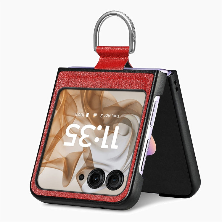 For Motorola Razr 50 Litchi Texture Leather Ring Fold Phone Case(Red) by buy2fix