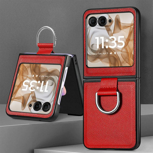 For Motorola Razr 50 Litchi Texture Leather Ring Fold Phone Case(Red) by buy2fix