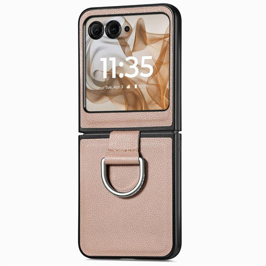For Motorola Razr 50 Ultra Litchi Texture Leather Ring Fold Phone Case(Gray) by buy2fix