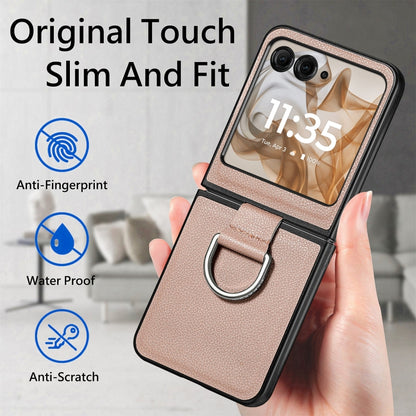 For Motorola Razr 50 Ultra Litchi Texture Leather Ring Fold Phone Case(Gray) by buy2fix