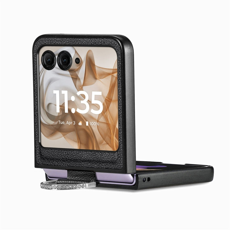 For Motorola Razr 50 Ultra Litchi Texture Leather Ring Fold Phone Case(Black) by buy2fix