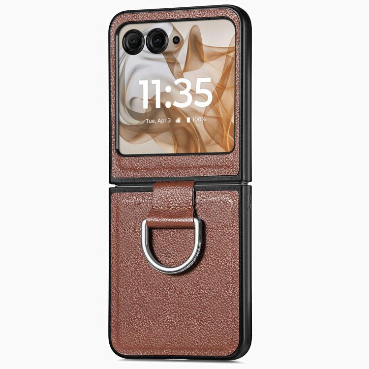 For Motorola Razr 50 Ultra Litchi Texture Leather Ring Fold Phone Case(Brown) by buy2fix