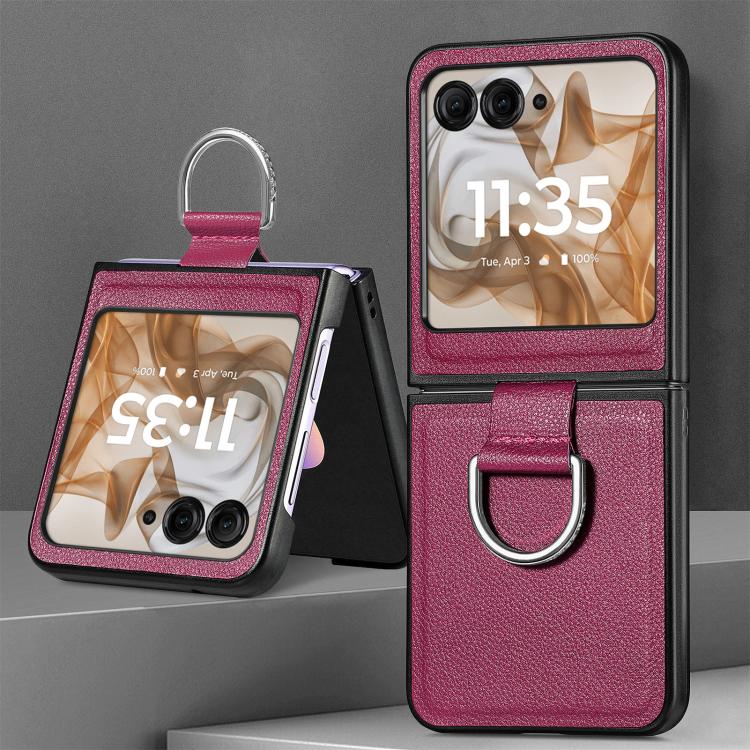 For Motorola Razr 50 Ultra Litchi Texture Leather Ring Fold Phone Case(Purple) by buy2fix