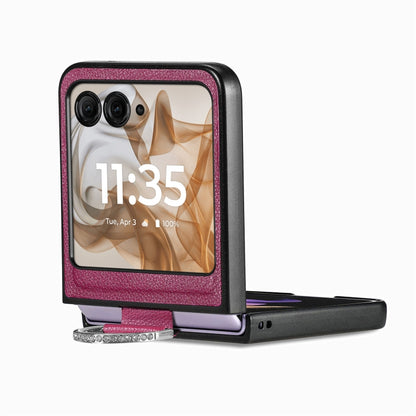 For Motorola Razr 50 Ultra Litchi Texture Leather Ring Fold Phone Case(Purple) by buy2fix