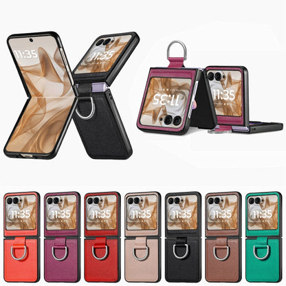 For Motorola Razr 50 Litchi Texture Leather Ring Fold Phone Case(Black) by buy2fix