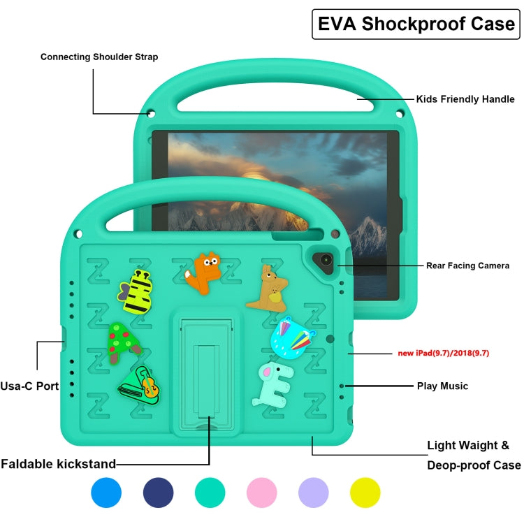 For iPad Air 2 / Air / 9.7 2018 Cartoon Sparrow EVA Shockproof Tablet Case(Glacier Green) - iPad 9.7 (2018) & (2017) Cases by buy2fix | Online Shopping UK | buy2fix