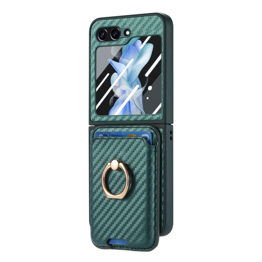 For Samsung Galaxy Z Flip6 / Flip7 FE Carbon Fiber Ring Card Bag Magsafe Phone Case(Green) by buy2fix