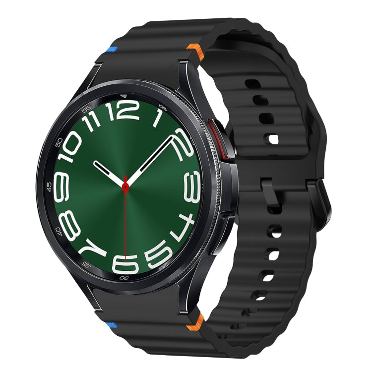 For Samsung Galaxy Watch 6 Classic Wave Pattern Stitched Silicone Watch Band(Black) - Watch Bands by buy2fix | Online Shopping UK | buy2fix