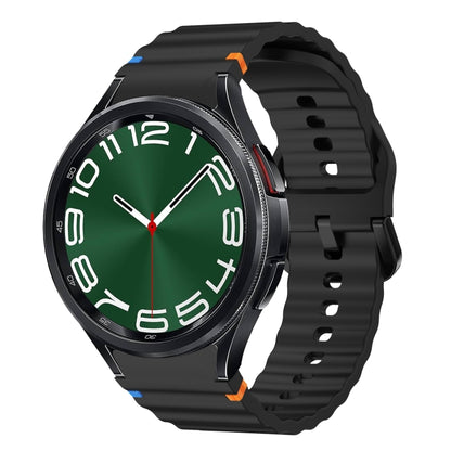 For Samsung Galaxy Watch 6 Classic Wave Pattern Stitched Silicone Watch Band(Black) - Watch Bands by buy2fix | Online Shopping UK | buy2fix